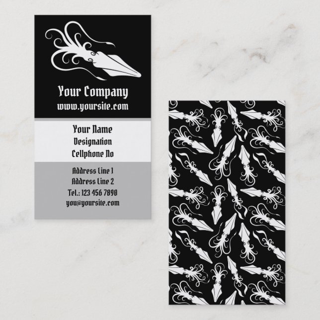Bläckfisk Ikon Vit Vertikal Visitkort (Fram/baksida)