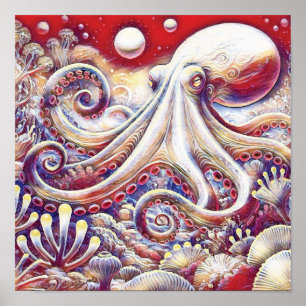 Bläckfisk Kosmisk Octopus i Psykedeliska Hav Poster