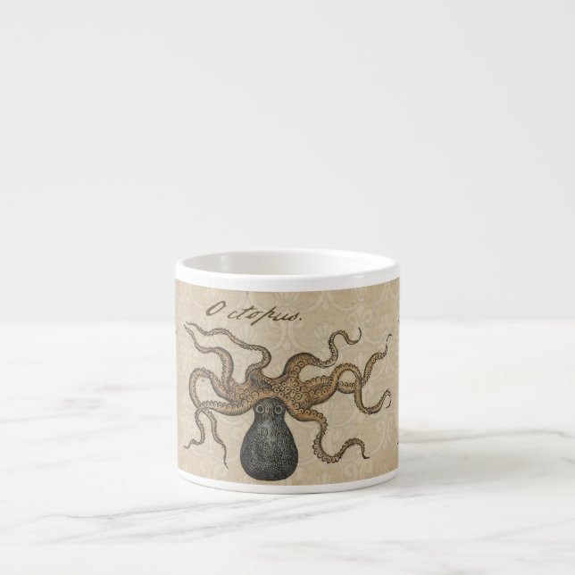 Bläckfisk Kraken Antik Marin Vilda Djur Espressomugg (Framsidan)