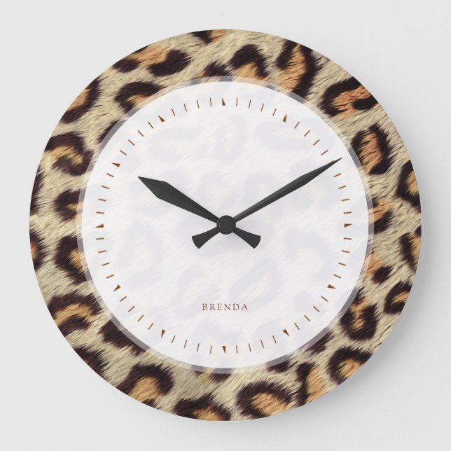 Bläckfisk leopard faux päls mönster stor klocka (Framsida)