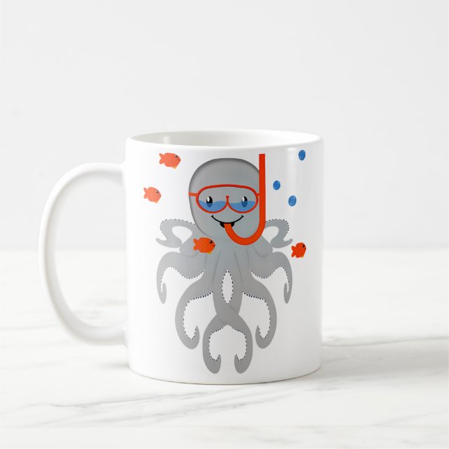 Bläckfisk Med Scuba Dykning Snorkling Bläckfisk Fö Kaffemugg (Vänster)