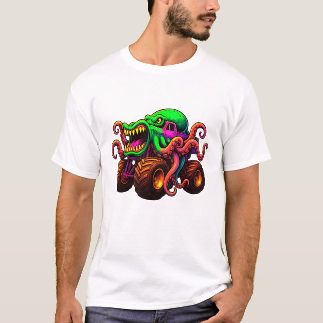 Bläckfisk Monster Truck  T Shirt (Framsida)