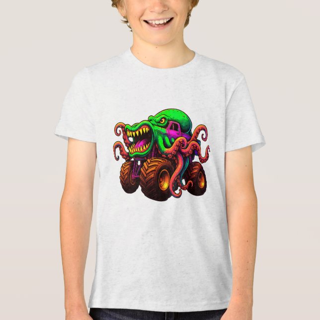 Bläckfisk Monster Truck  T Shirt (Framsida)