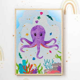 Bläckfisk Nurserieskylt Djur Barnrum Poster