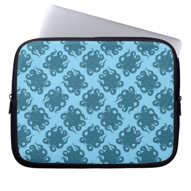 Bläckfisk på blåttmönster laptop sleeve (Framsidan)