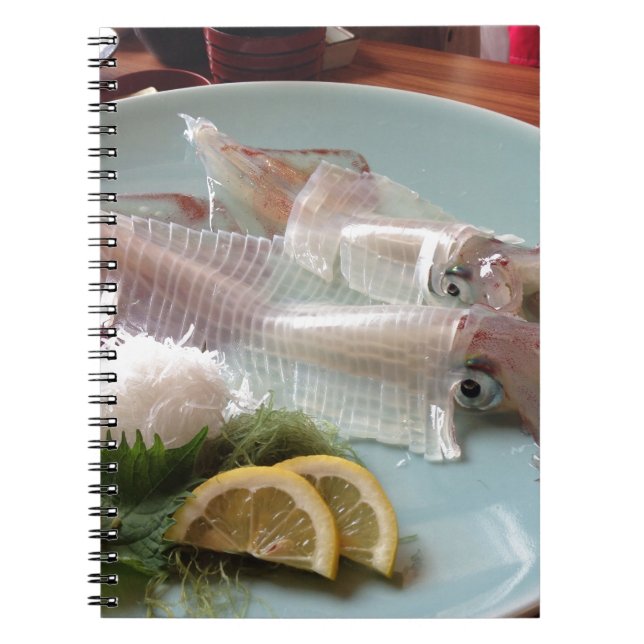 Bläckfisk Sashimi Japansk måltid Serverar Lunch Mi Anteckningsbok (Framsidan)