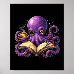 Bläckfisk som läser bok kaffefantast bokälskare ko poster