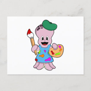 Bläckfisk som målare med målarpensel vykort