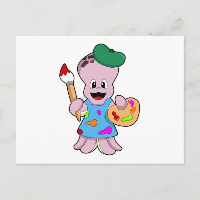 Bläckfisk som målare med målarpensel vykort (Framsida)