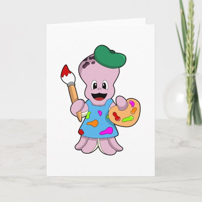 Bläckfisk som målare med pensel kort (Framsida)