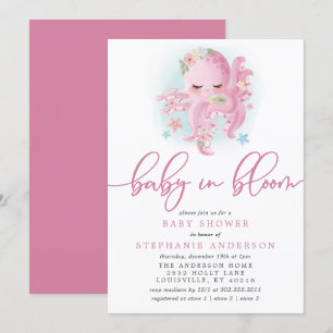 Bläckfisk Söt Rosa Bebis I Knopp Bebis Kalas Inbjudningar