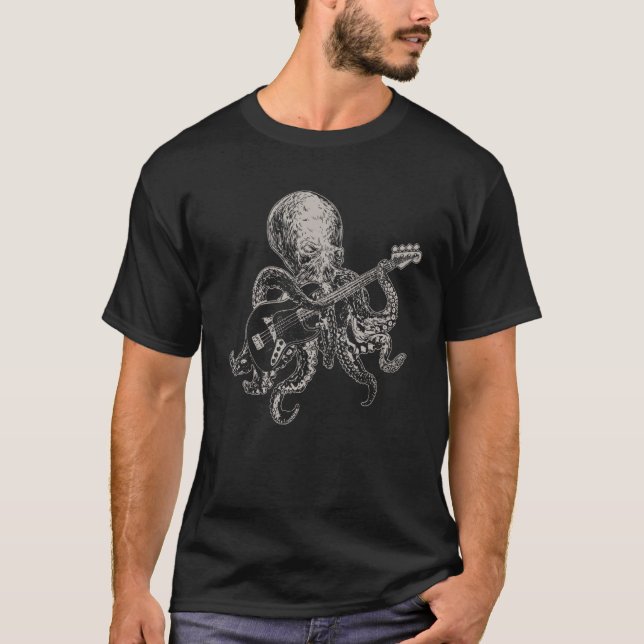 Bläckfisk spelar gitarr gitarrist musiker basist t shirt (Framsida)
