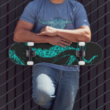 bläckfisk tentakler aqua på svart skateboard