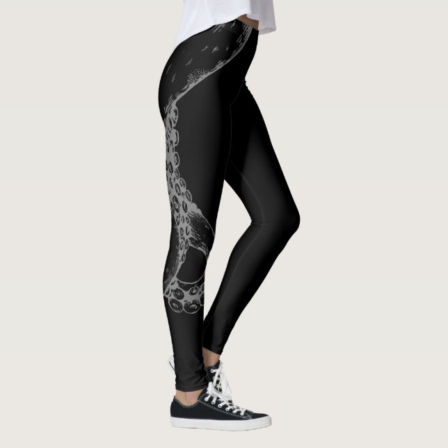 bläckfisk tentakler grå på svarta leggings (Höger)
