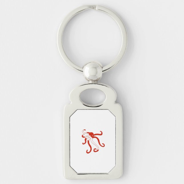 Bläckfiskdyksilhouette Rektangulärt Silverfärgad Nyckelring (Framsidan)
