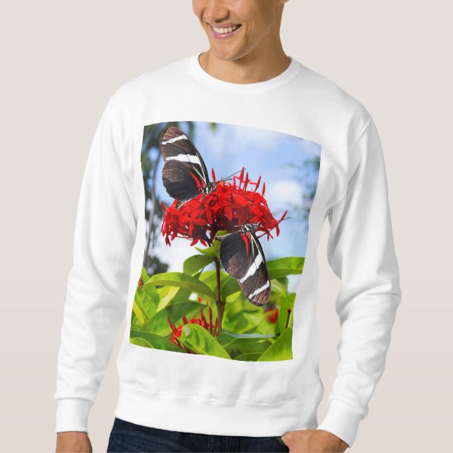 Bläckfiskfjärilar med rödblommor lång ärmad tröja (Framsida)