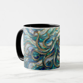 Bläckfiskmugg i glasmåleri, Kaffe-/Te-mugg med Blä Mugg
