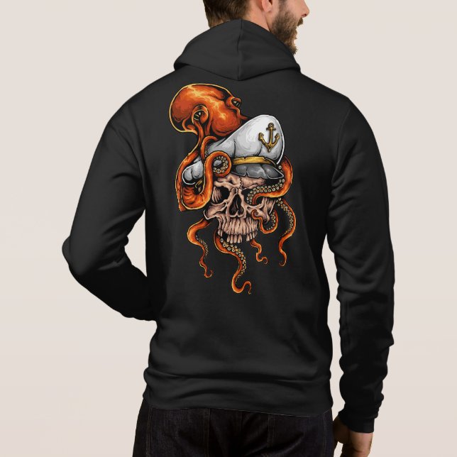 Bläckfisksattack Kaptenens Skalle Marin  T Shirt (Baksida)