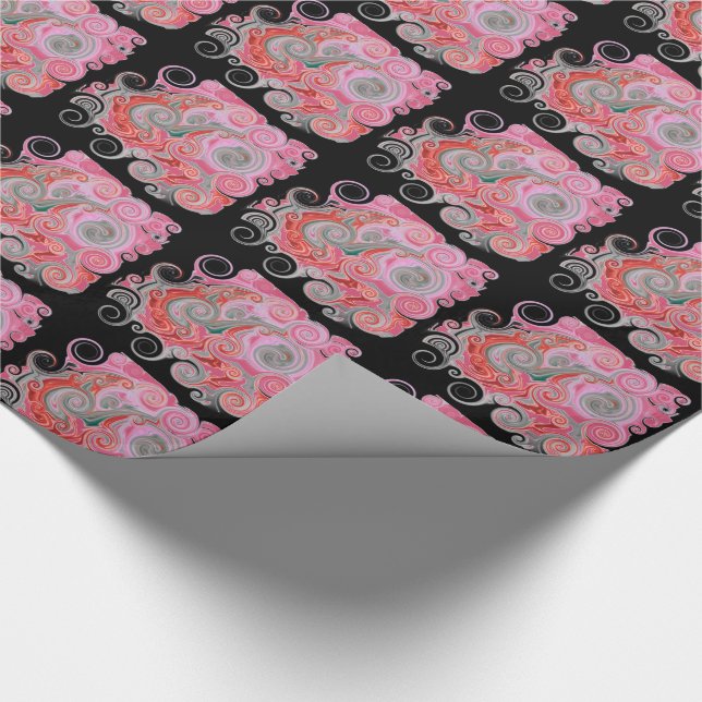 Bläckfiskspår - Rosa - Bokbandsförsättsblad Presentpapper (Hörn)