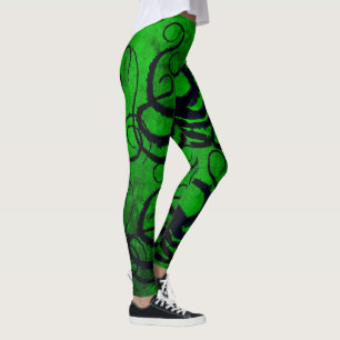 Bläckfisktentakel på grönt - damasker leggings