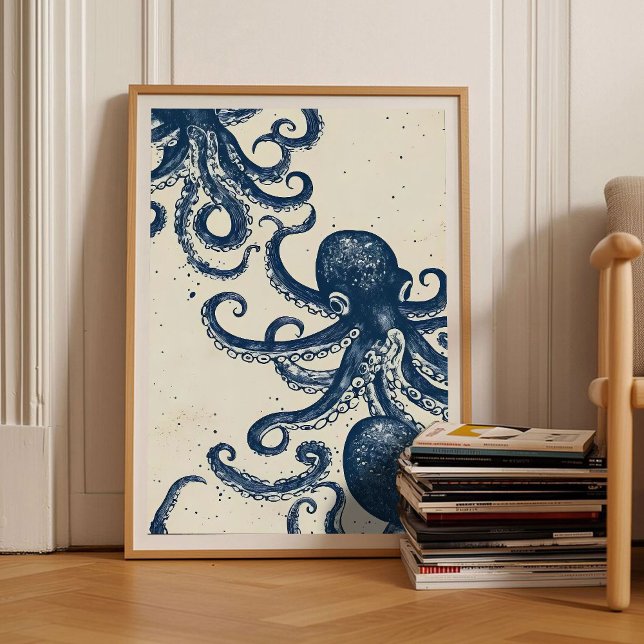 Bläckfisktryck Linocut Vintage Affisch Retro Bläck (Skapare uppladdad)