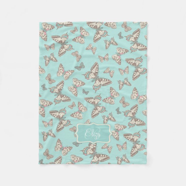 Bläckflugan mönster aqua teal med namnet filt (Framsidan)