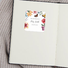 Bläckflugans Meadows Baby Shower Bookplate Fyrkantigt Klistermärke
