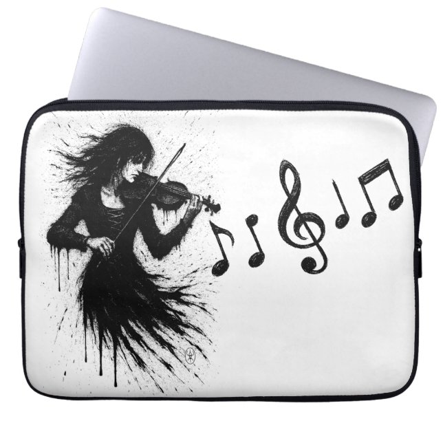 Bläckfödd violinist i ljudstormen laptop fodral (Framsidan)