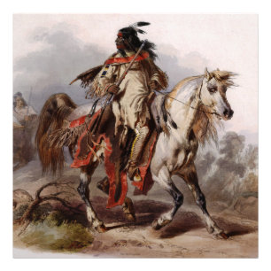 Blackfoot indier på den arabiska hästen som jaga fototryck