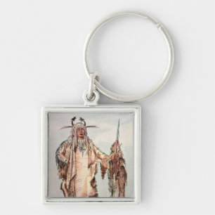 Blackfoot indisk Pe-Toh-Kissa-Kyss, örnstöden Fyrkantig Silverfärgad Nyckelring