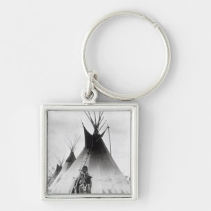 Blackfootindiankrigare, nära Calgary, Alberta, Fyrkantig Silverfärgad Nyckelring