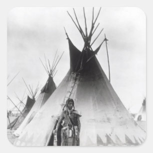 Blackfootindiankrigare, nära Calgary, Alberta, Fyrkantigt Klistermärke