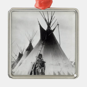 Blackfootindiankrigare, nära Calgary, Alberta, Julgransprydnad Metall