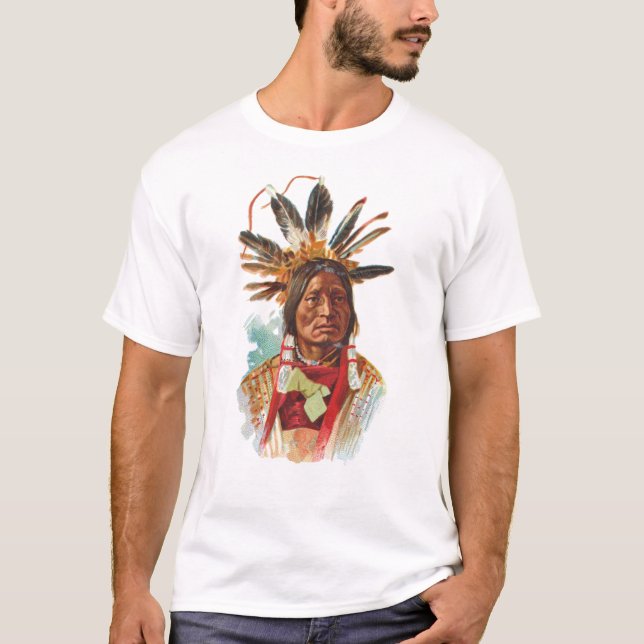 BlackfootSioux chef: Många Horns T-shirt (Framsida)