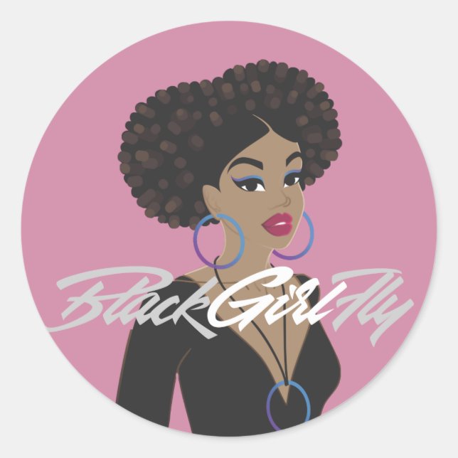 BlackGirlCurlkompis Stickers Runt Klistermärke (Framsida)