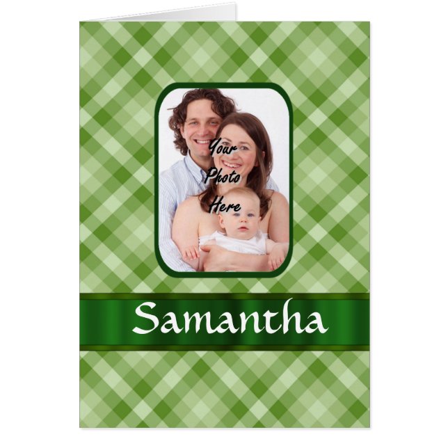 Bläckgrön gingham hälsningskort (Framsidan)