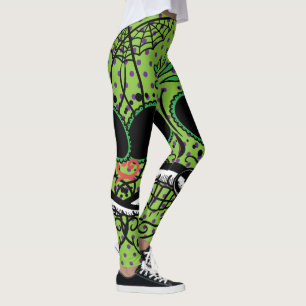 Bläckgrönt Lila Polka dots Sugar Skullskinn Leggings