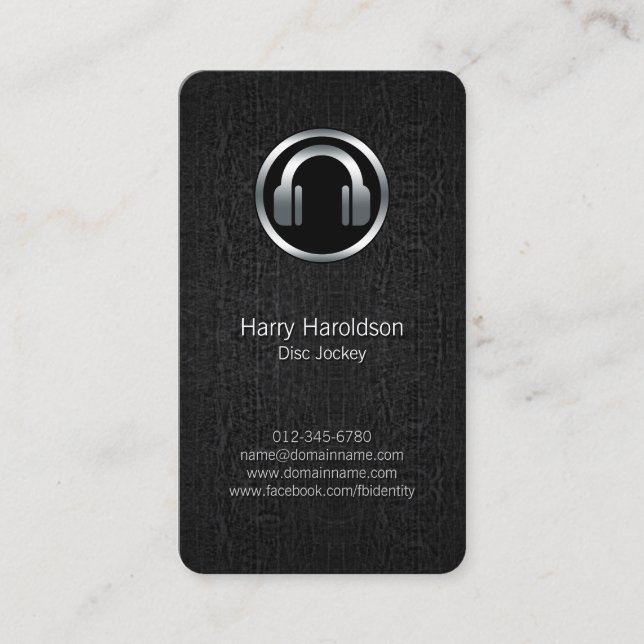 BlackGrunge BusinessCard för DJ-hörlurar i Disk Jo Visitkort (Framsida)