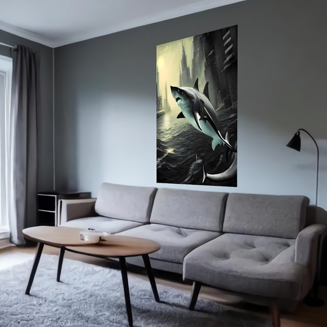 Bläckhaj i staden | AI Art Poster (Skapare uppladdad)