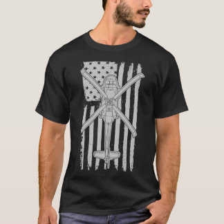 Blackhawk Military Helicopter American Flagga UH60 T Shirt