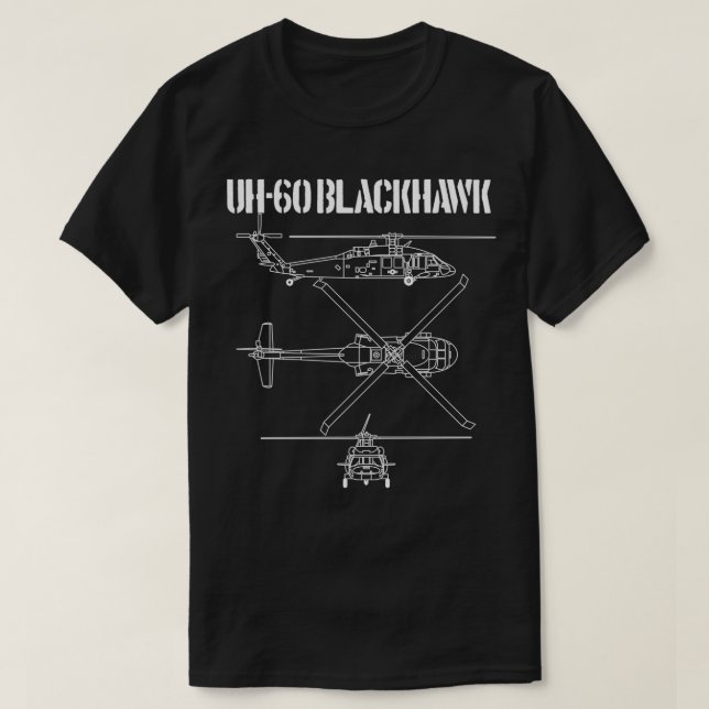 Blackhawk Schematic Military Helicopter UH60 Black T Shirt (Design framsida)