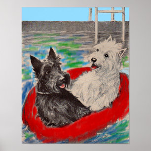 Blackie och Whitie på en båt Poster