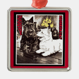 Blackie och Whitie vid branden Julgransprydnad Metall