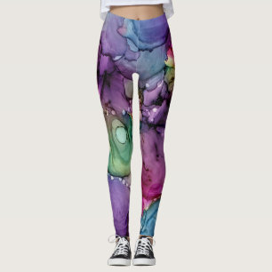 Bläckigt Flerfärgad Alkoholbläck Vätska Abstrakt K Leggings