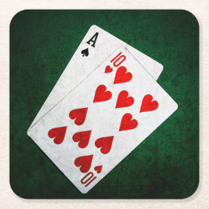 Blackjack 21 poäng - Ace, 10 Underlägg Papper Kvadrat