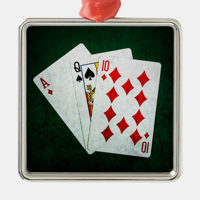 Blackjack 21 poäng - Ace, Queen, Ten Julgransprydnad Metall (Framsidan)
