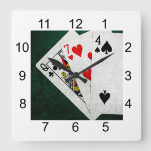 Blackjack 21 poäng - drottning, sju, fyra fyrkantig klocka