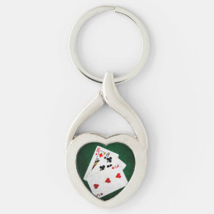 Blackjack 21 poäng - Kung, åtta, tre Twisted Heart Silverfärgad Nyckelring
