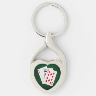 Blackjack 21 point - Ace, Kung, Ten Twisted Heart Silverfärgad Nyckelring