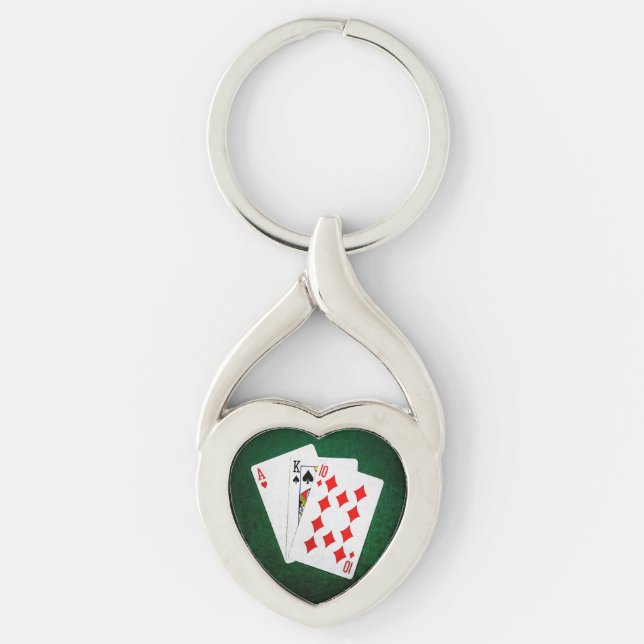 Blackjack 21 point - Ace, Kung, Ten Twisted Heart Silverfärgad Nyckelring (Framsidan)